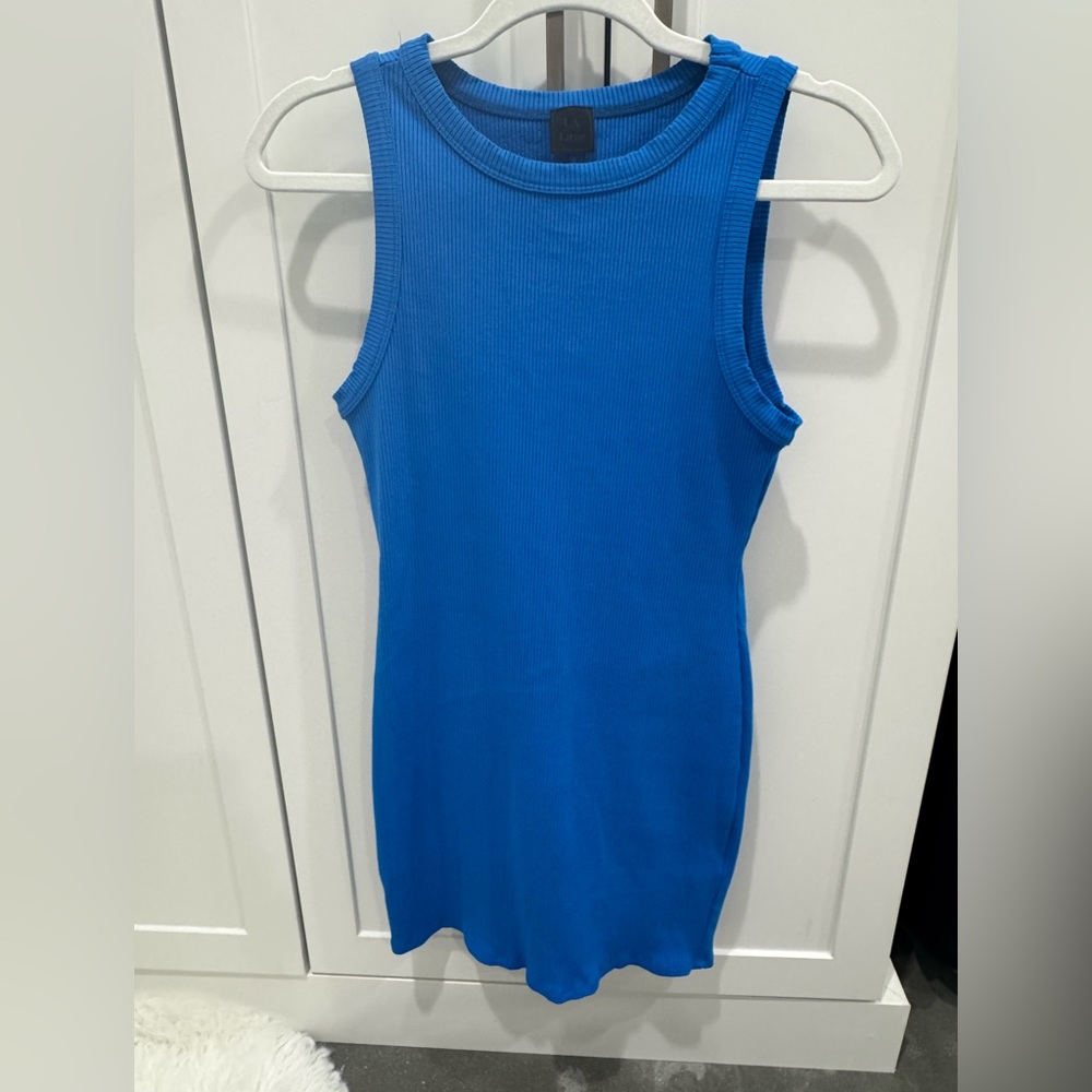 LA Luxe Boutique Blue Sleeveless Ribbed Fitted Large Dress